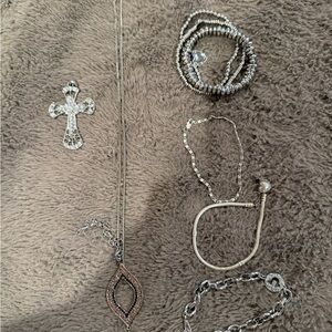 Silver-tone Crystal Cross & Pendant Necklace Set - Silver